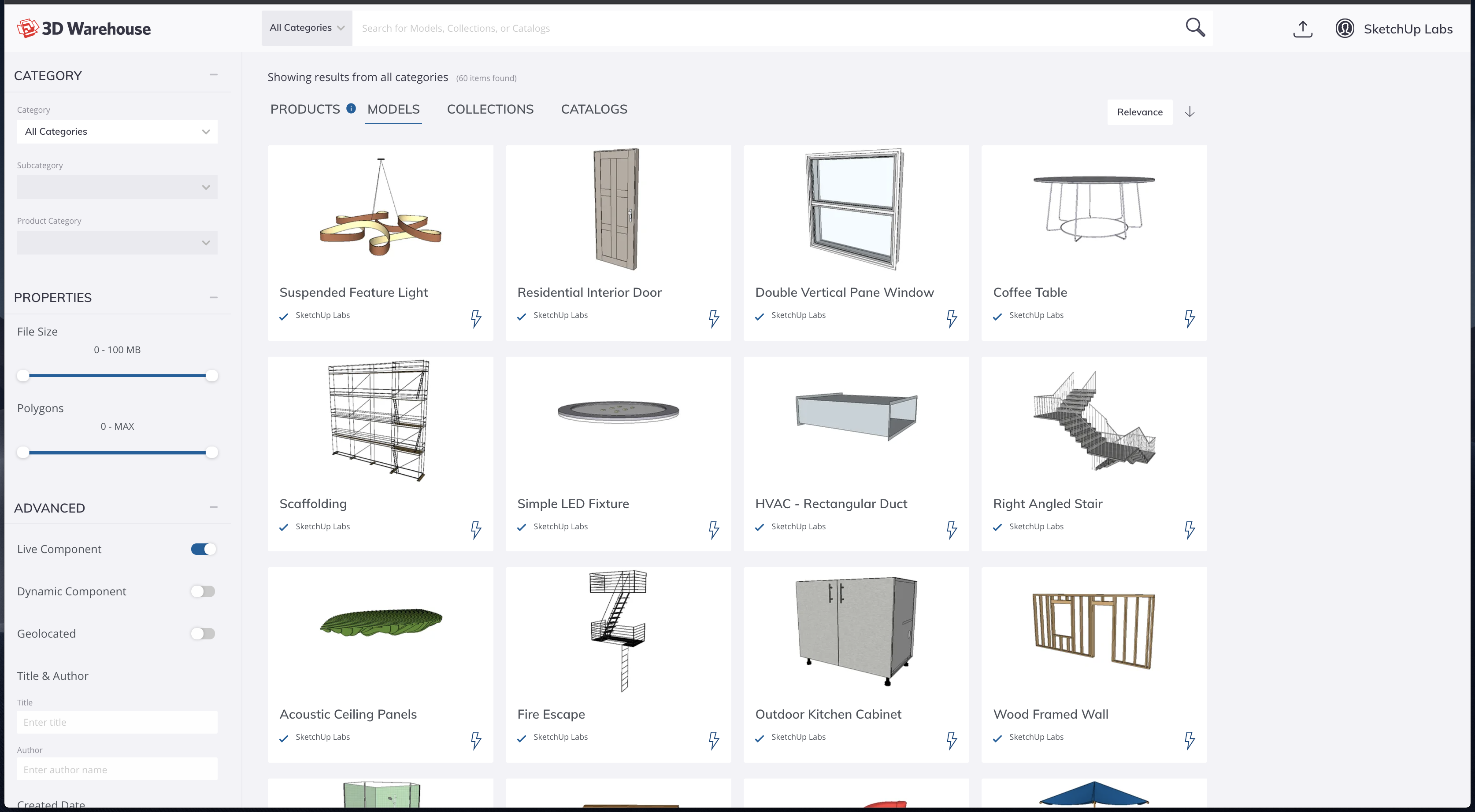 trimble live components search results