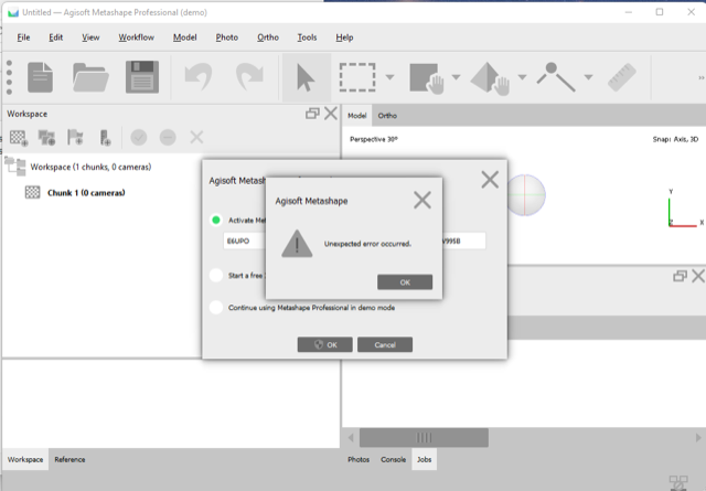 Agisoft Metashape – Lizenzproblem: Unexpected Error occurred – GELÖST