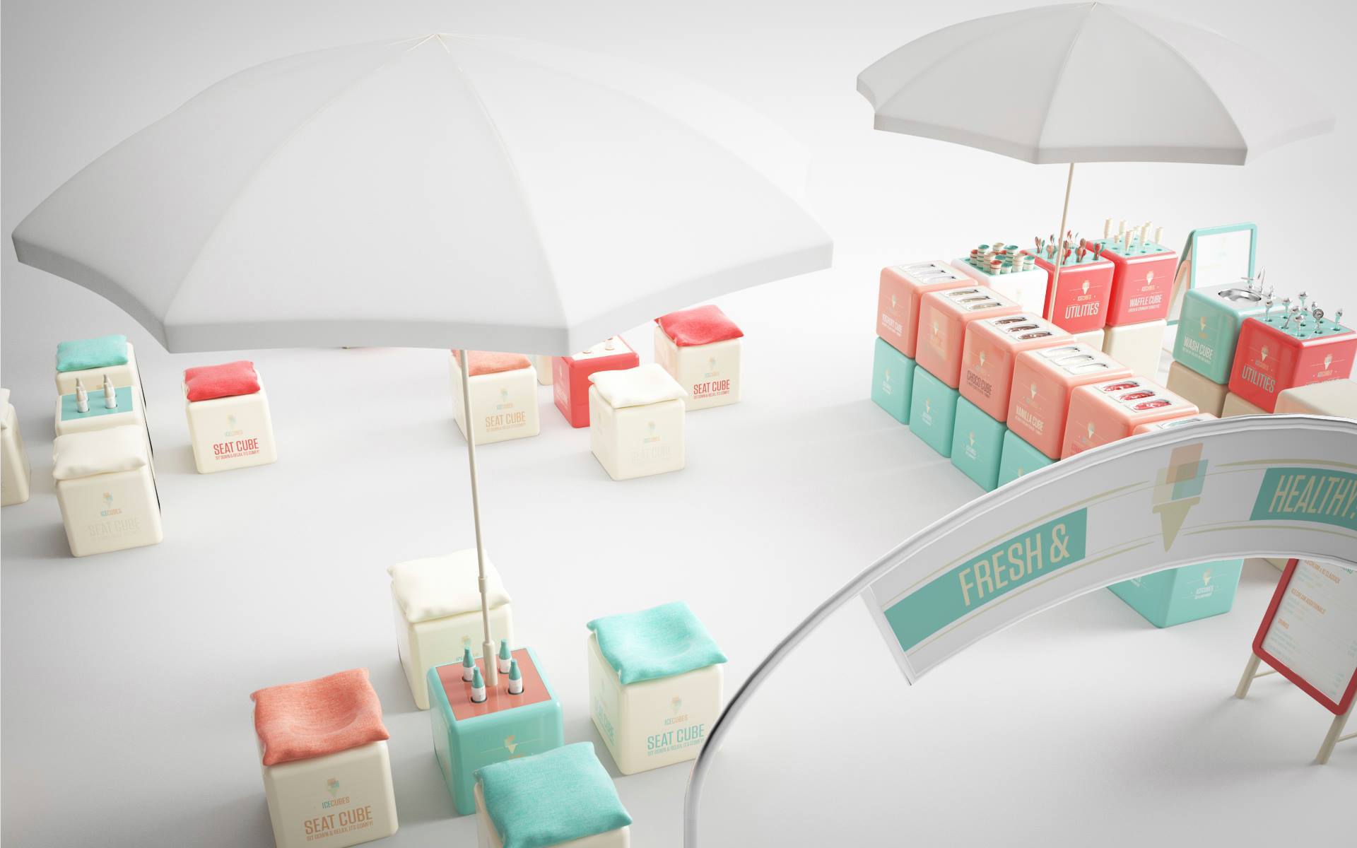 d illustration roomconcept worlds first modular ice cream palor joel rieger design