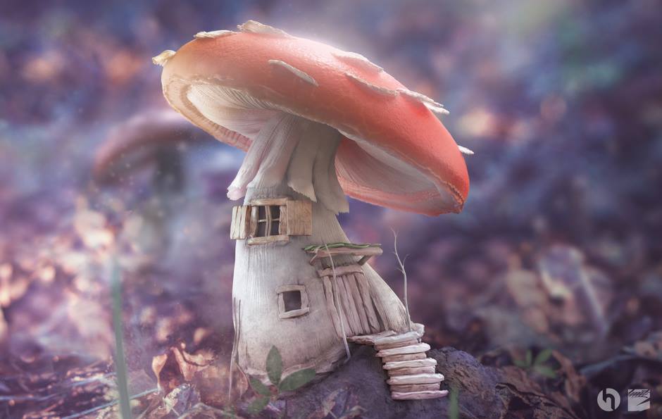 d modo photoshop mushroom house huite one