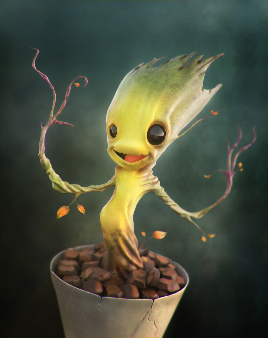 d dsmax vray zbrush photoshop baby groot jonfer maia