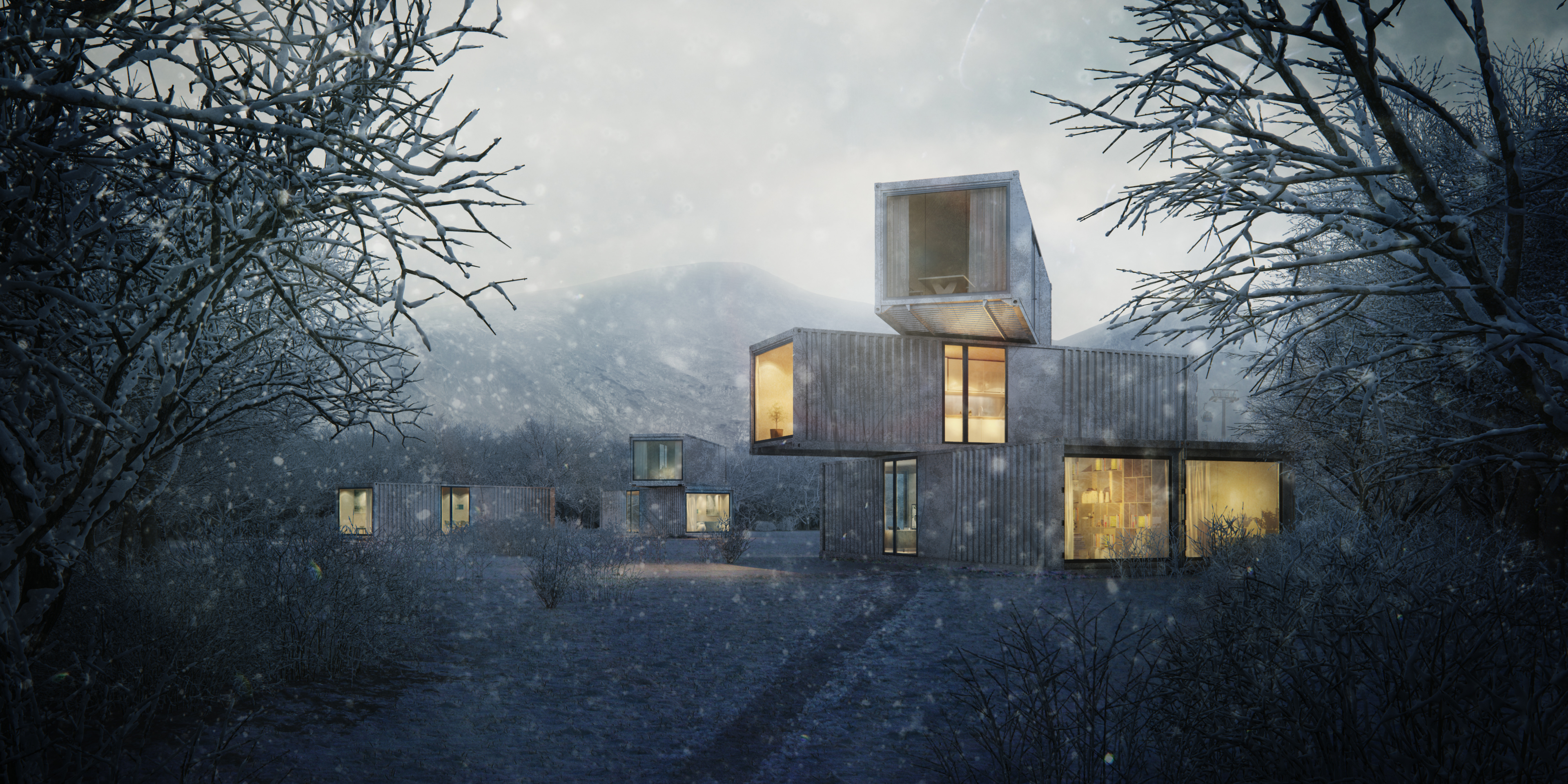 d ds max vray photoshop Winter modular houses nicodagna